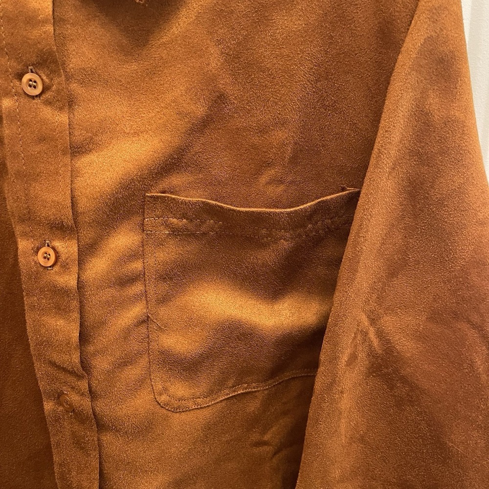 Woman Within Brown Faux Suede Button Up Top Caramel Womens 26 28 Old Money - Picture 3 of 9